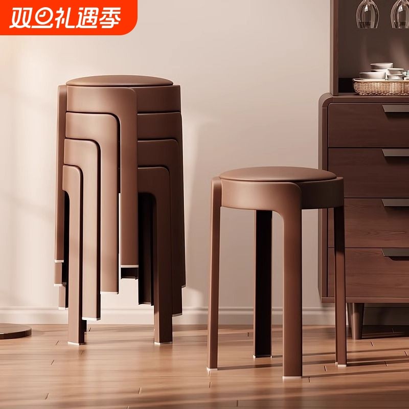 中古轻奢软包圆椅子家用可叠放塑料椅子餐桌凳化妆凳餐椅高级餐厅