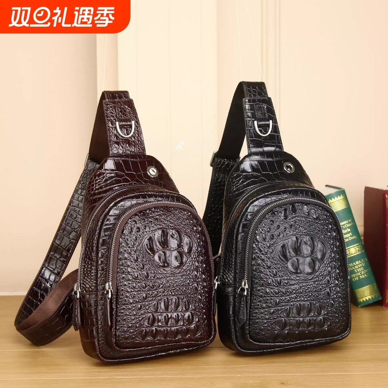 新款鳄鱼纹胸包男士高端胸前包单肩斜跨包休闲户外大容量男包