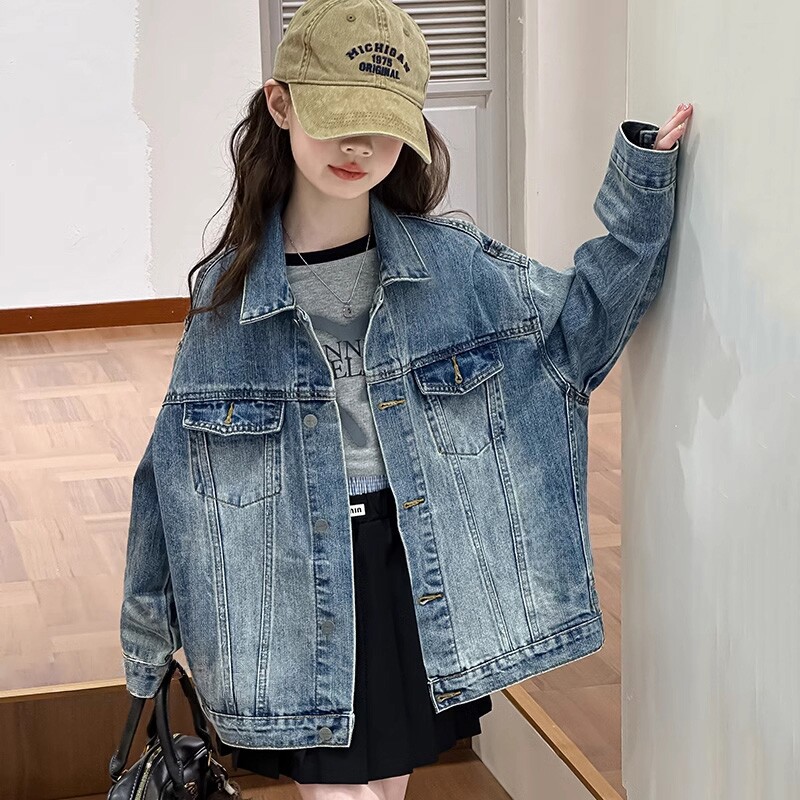 女童韩版春秋季时髦牛仔外套中大童宽松百搭上衣儿童装休闲夹克衫