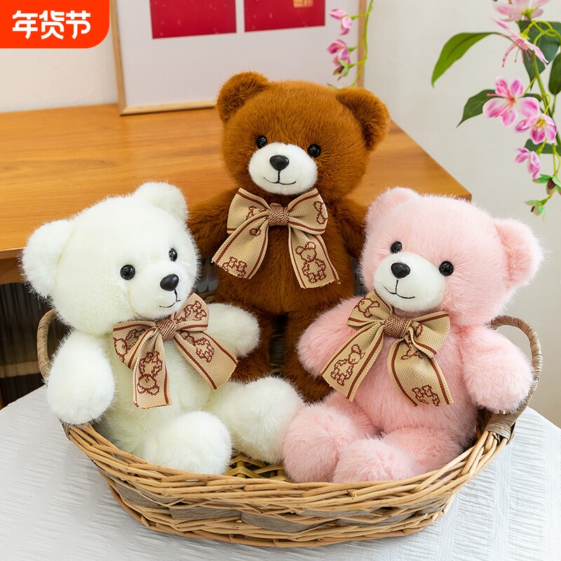 貂绒小熊公仔毛绒玩具丝带小熊玩偶可爱抱抱熊布娃娃小孩生日礼物