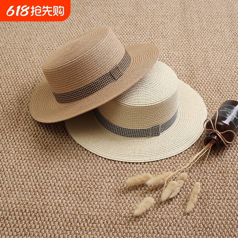 赫本风女春夏法式百搭平顶爵士礼帽草帽英伦复古防晒遮阳太阳帽子