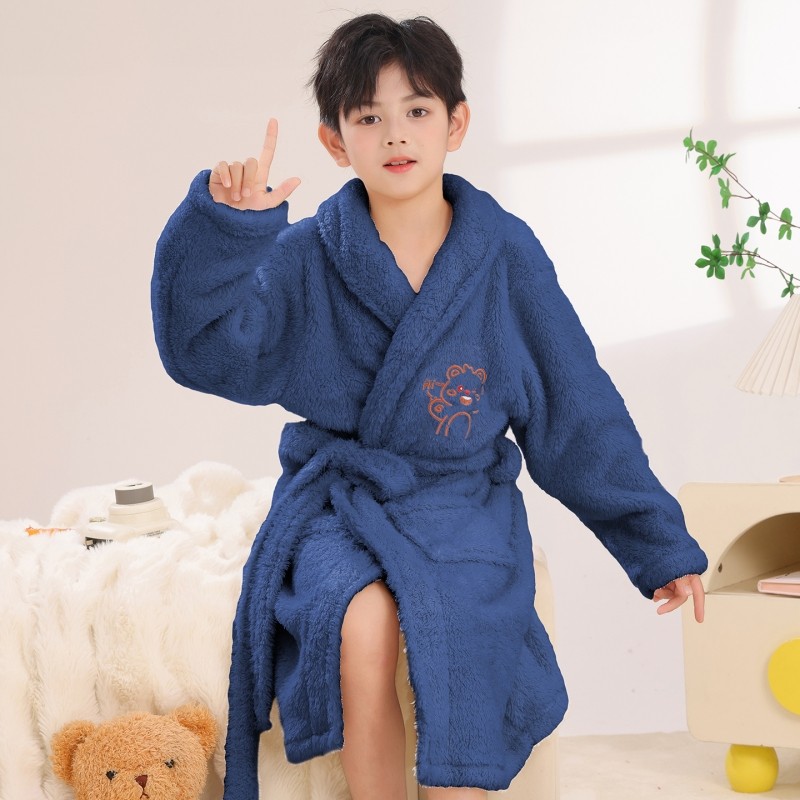 2025儿童法兰绒睡袍秋天冬季珊瑚绒浴衣加厚保暖男童睡衣女童浴袍