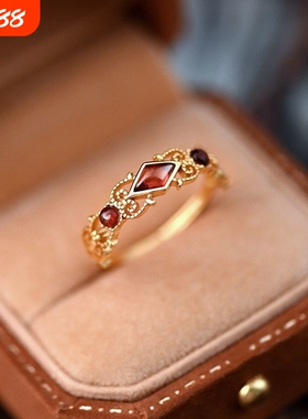 《绯红香氛》红色锆石戒指 开口绚丽气质高级感精致个性指环