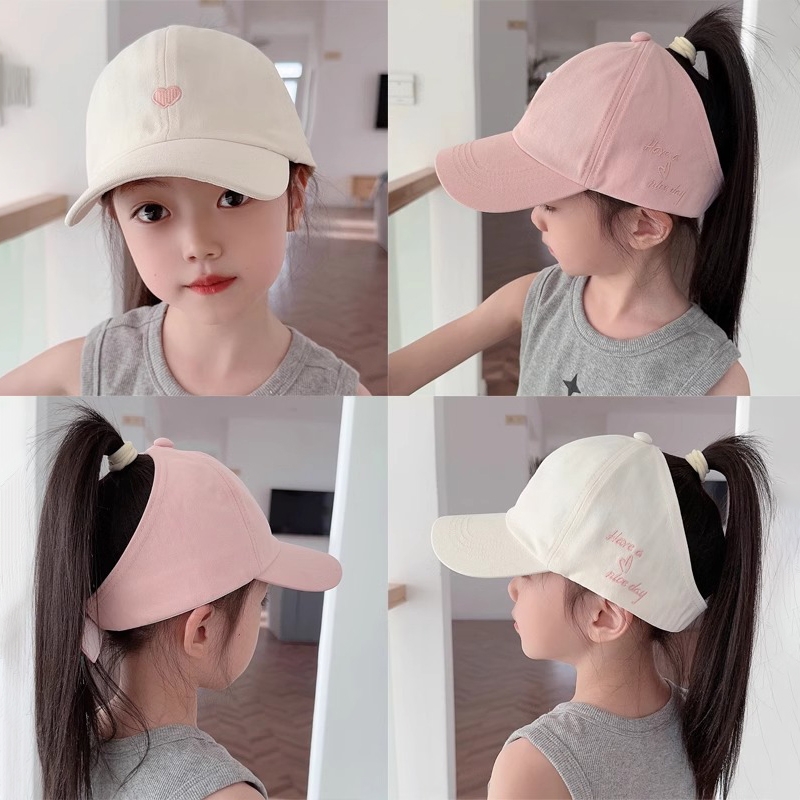 儿童帽子棒球女童可扎高马尾遮阳帽春秋夏季防晒空顶鸭舌帽女宝新