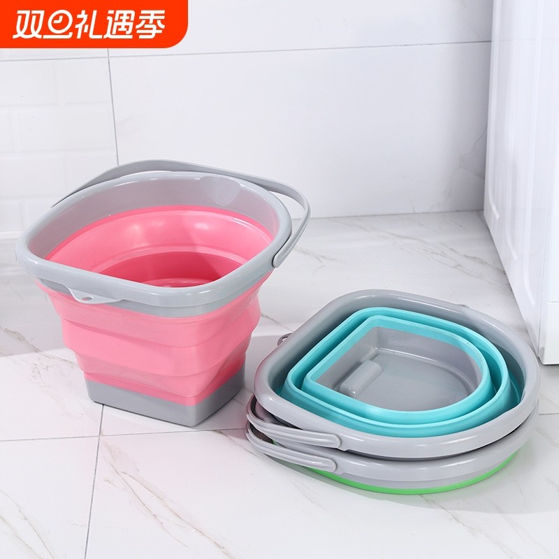 创意多功能10升便携式户外折叠钓鱼桶硅胶塑料水桶10L一件代发