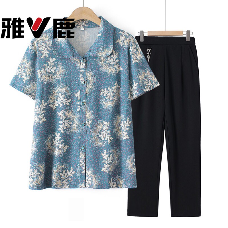 雅鹿奶奶装夏装短袖衬衣中老年人衣服女60岁70上衣老太太夏季衬衫