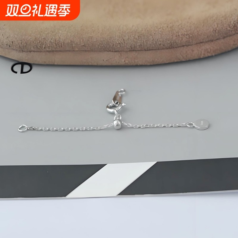 s925纯银延长链珍珠项链手链diy水晶饰品配件抽拉可调节链带吊