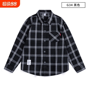 新品春秋款日系复古男装翻领格子衬衫男士长袖休闲衬衣外套潮