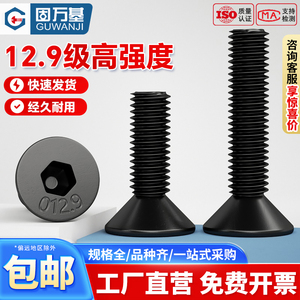 12.9级高强度沉头内六角螺丝钉 平头螺栓平杯螺杆M2M3M4M5M6M8M12