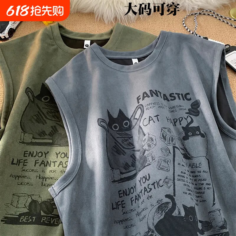 重磅麂皮绒无袖t恤男夏季衣服运动坎肩背心紫色绿色卡其色休闲
