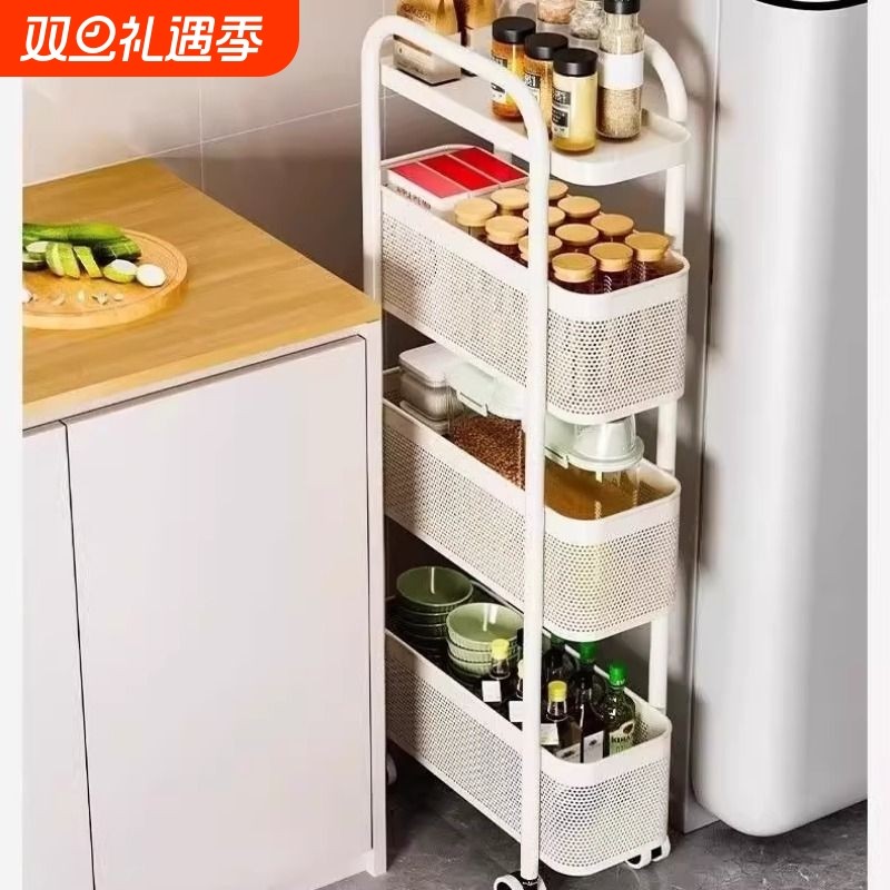 夹缝置物架厨房多功能冰箱缝隙收纳柜蔬菜篮子窄卫生间移动小推车