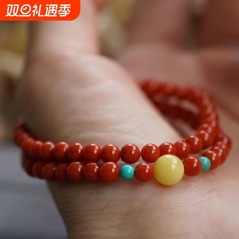 爆款仿凉山南红玛瑙柿子红本命年手链原创设计手串配饰蜜蜡单珠