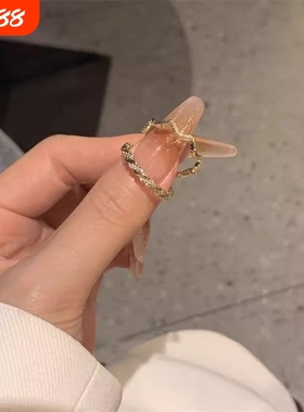 轻奢戒指女小众ins设计高级指环开口调节食指圈超精致锆石波浪