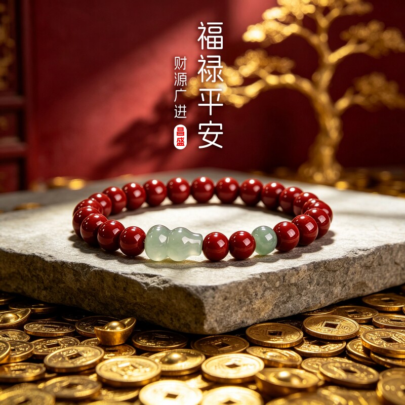 【福禄平安】玉石葫芦朱砂手链繁荣昌盛财源广进男女都能带东陵玉图片