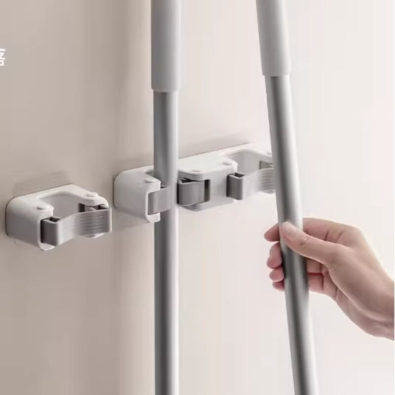 免打孔拖把挂钩壁挂式无痕胶置物架 拖把收纳架适用卫浴空间