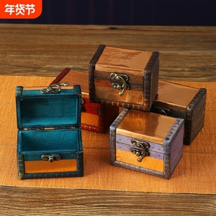 高端小木盒实木首饰盒木质复古小型黄金戒指收纳盒带锁摆件收藏