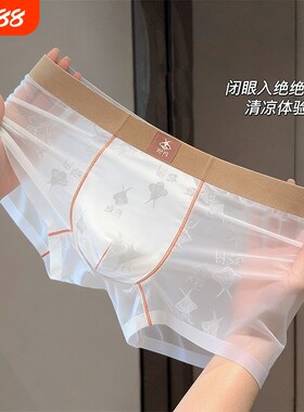 爆款网纱提花新款男士平角内裤锦纶透气透明薄款性感男内裤内衣