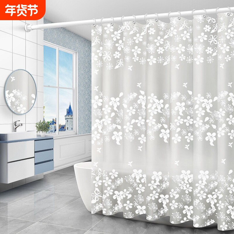 高档浴帘防水防霉洗澡淋浴隔断卫生间挡水帘子浴室免打孔门帘遮挡