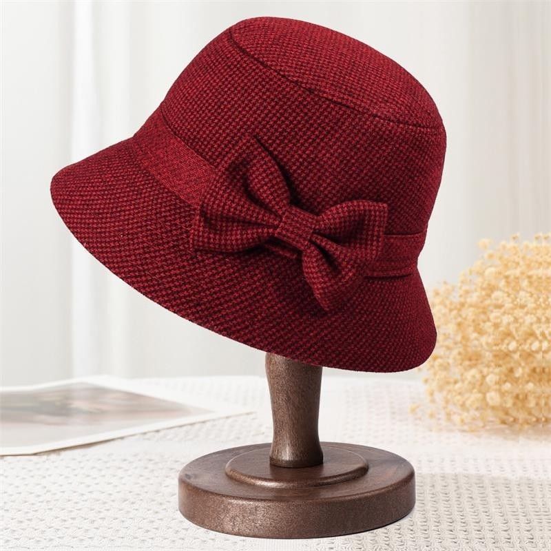 中老年新款秋冬帽女妈妈洋气毛呢礼帽渔夫帽奶奶加厚保暖防寒盆帽