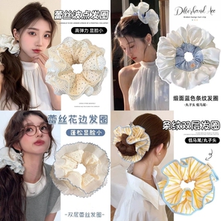 2026新款超大芭蕾气质大肠发圈蕾丝缎面发绳发饰头绳波点丸子头