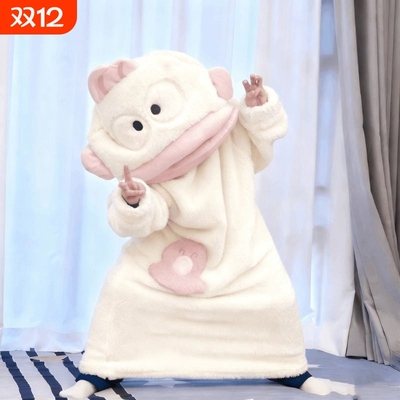 丑鱼睡袍儿童可爱搞怪连体睡衣女亲子秋冬加厚珊瑚绒卡通家居服男