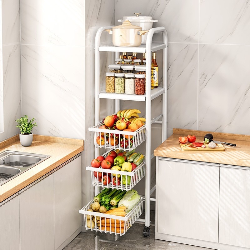 厨房夹缝置物架落地多层窄冰箱旁缝隙侧蔬菜架菜架菜篮子可抽拉