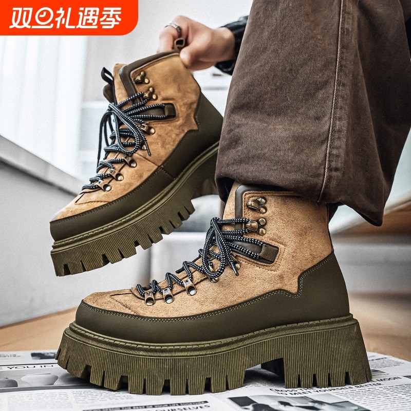 秋冬季新款户外厚底增高工装靴子男士劳保潮鞋马丁鞋跨境大码男鞋