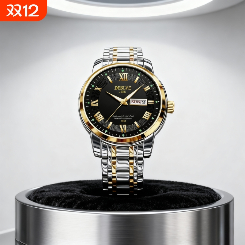 全自动男表手表男款机械风全自动防水数字双日历防水腕表男高级感