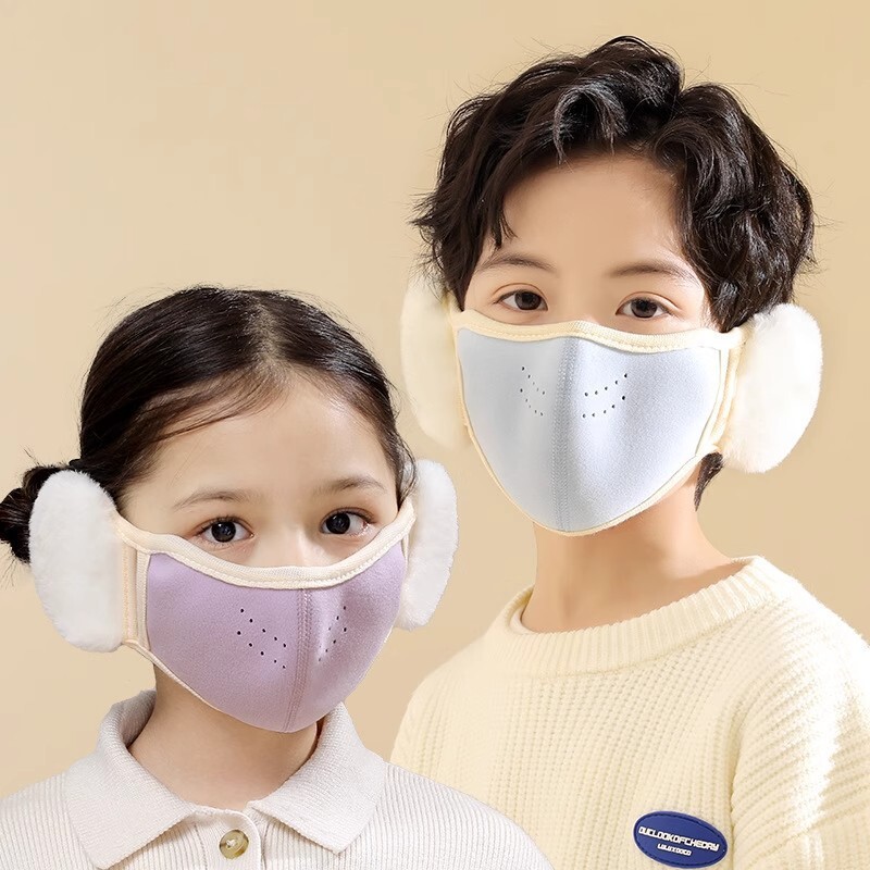 儿童保暖口罩男女童上学防风防寒透气护耳耳罩秋冬防尘面罩可水洗