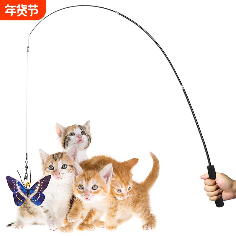 亚马逊爆款逗猫棒宠物猫玩具双头逗猫如意棒老鼠逗猫杆蝴蝶铃铛