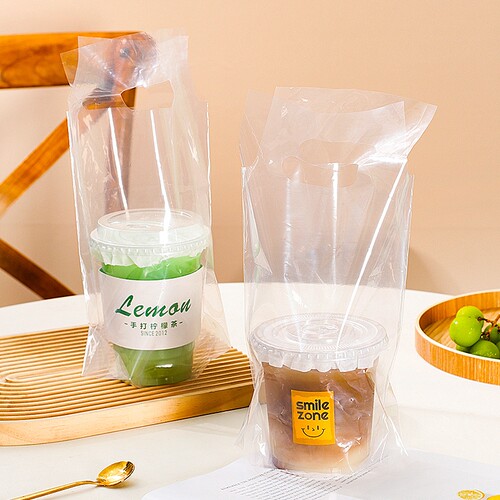 12丝奶茶打包袋高透明外卖咖啡饮品一次性塑料手提包装袋子食品级