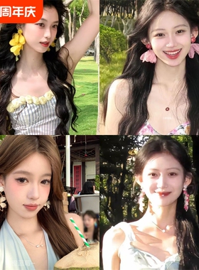夏季海边氛围感黄色花瓣流苏耳环女度假风独特绝美耳饰精致耳钉