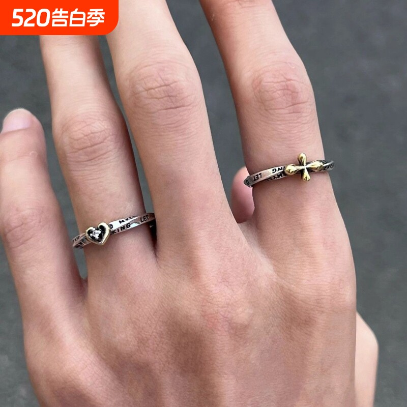 开口十字架军花浮雕戒指女复古时尚简约韩版指环嘻哈食指戒