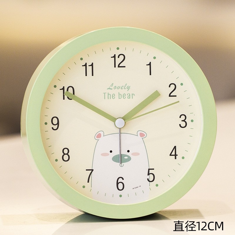 卡通学生闹钟儿童用时钟卧室小闹铃静音创意床头男女夜光钟表座钟