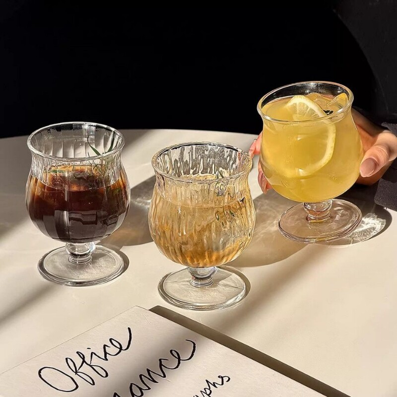 ins风复古小众玻璃杯果汁杯小容量甜酒杯水杯热红酒杯冷饮高脚杯