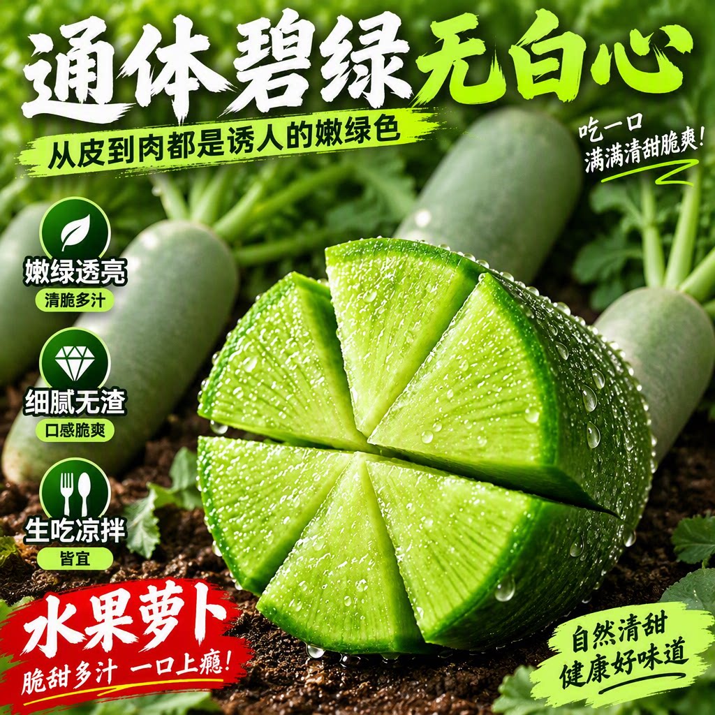 山东潍坊水果萝卜新鲜爽脆型生吃正宗潍县萝卜绿心脆甜爽口产地