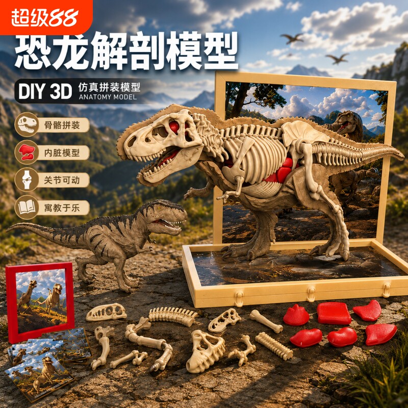 3D立体恐龙动物拼装半骨架模型图片