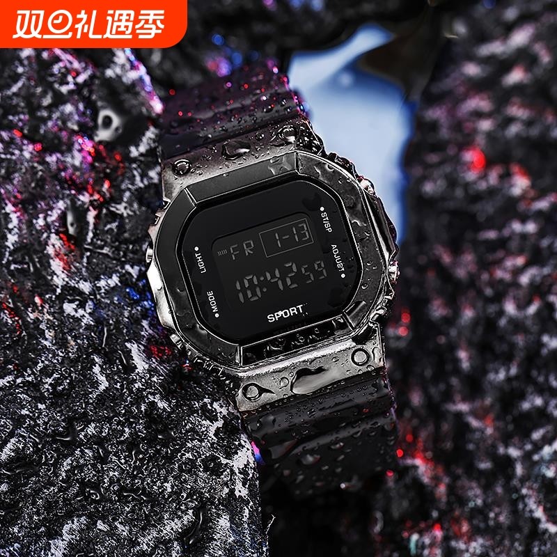 【NEW】多功能百搭电镀电子表运动款方形表休闲数字时尚情侣腕表