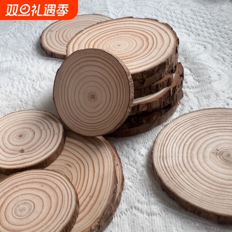 原木ins风年轮松木片圆形杯垫防烫隔热杯垫木头餐垫复古木制摆件