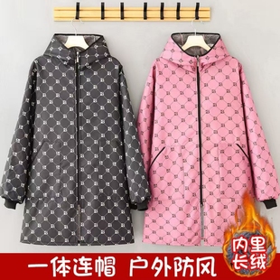 防水罩衣女加绒加厚2025新款 工作服围裙成人干活外套法兰绒 冬季