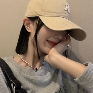 R标棒球帽inv男女大头围显脸小鸭舌帽学生防晒遮阳帽冬季粉色蓝色