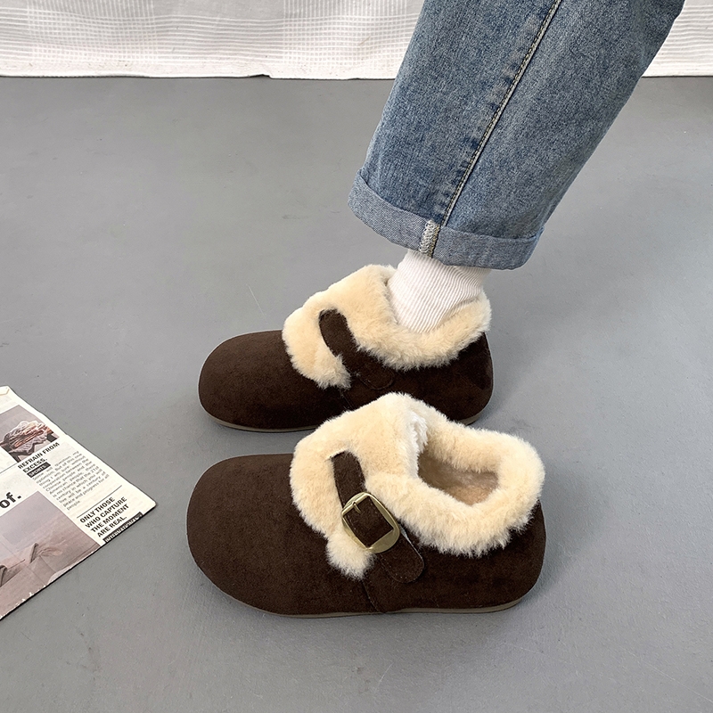 加绒勃肯鞋女2025年冬季新款皮毛一体防滑雪地靴复古厚底保暖棉鞋