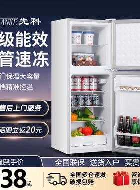 先科小冰箱家用小型宿舍租房用冷冻冷藏迷你双开门电冰箱一级节能