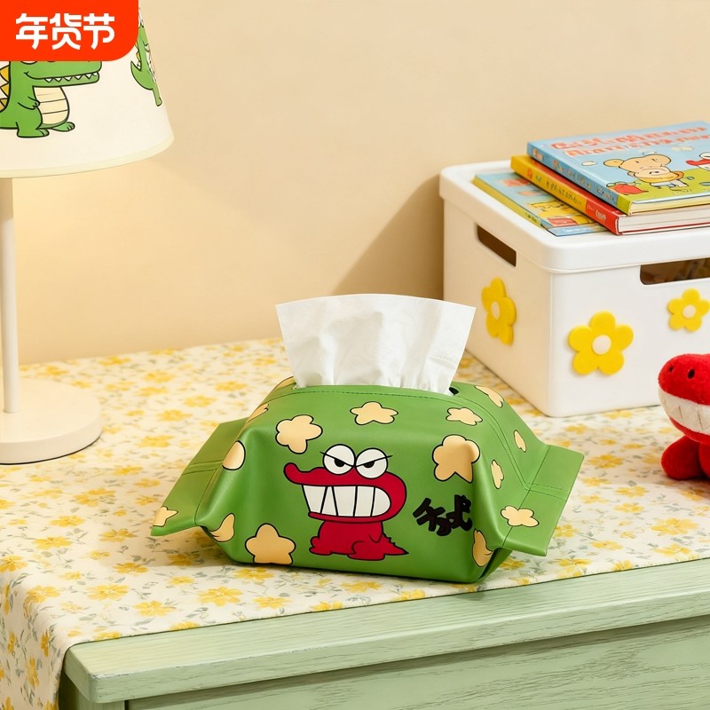 卡通鳄鱼饼干纸巾盒家用卧室摆件车载抽纸套纸巾包可爱纸巾袋挂式