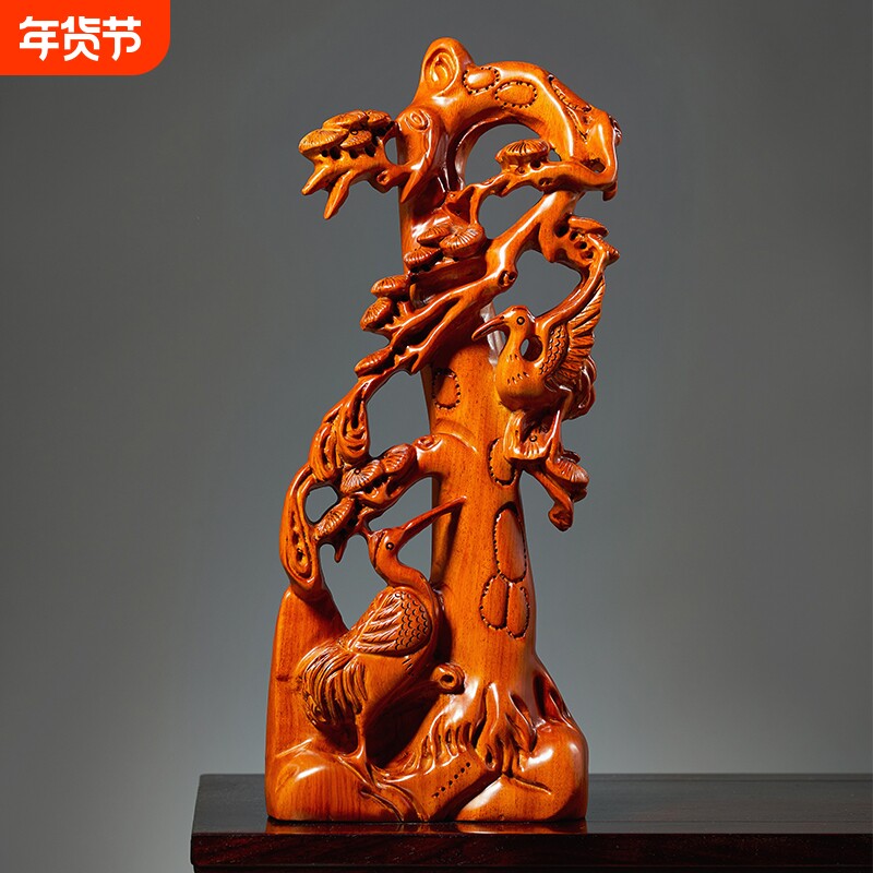 花梨木雕松鹤延年摆件客厅家居寓意装饰工艺品摆设生日贺寿送礼品