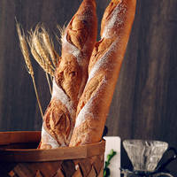 Freshly made, freshly leavened baguette, whole wheat bread, French long baguette, salty and firm, handcrafted with garlic flavor thumbnail 3