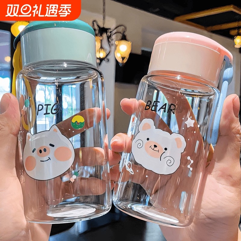 小巧便携玻璃水杯女士专用高颜值耐高温玻璃杯办公室泡茶杯子ins