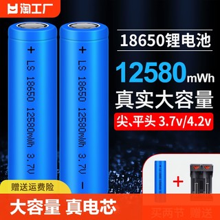 18650锂电池大容量3.7v强光手电筒机头灯小风扇4.2电池充电器5号
