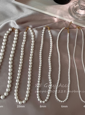 配旗袍珍珠项链高档双层小众女复古配饰品法式毛衣链锁骨链白色