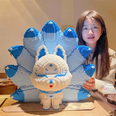 巨大号九尾狐积木高难度拼装益智儿童玩具小颗粒拼图摆件女孩礼物